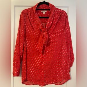 Elaine Rose/Rachel Zoe Red Tie Up Blouse with Black and White accents.